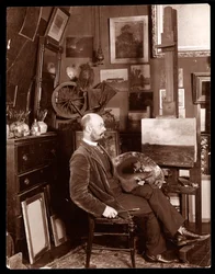 John Francis Murphy in seinem Studio im Chelsea, West 23rd Street, New York, ca. 1895 (Silbergelatineabzug)